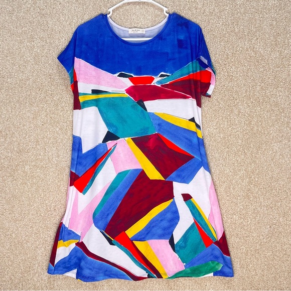 Imperfect Jess & Jane geometric sundress short sleeve stretchy wearable art - Picture 1 of 13